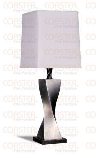 Antique Silver Finish Table Lamp White Fabric Shade Set  