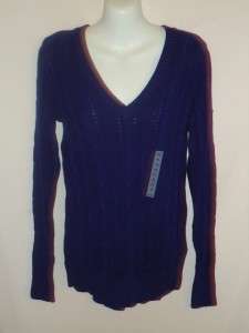 Old Navy Navy Blue Cable knit Womens v neck sweater