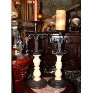  Avanti Metal and Marble Candleholders Set of Two 16.5h 
