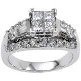    Cut, Round and Baguette Diamond Engagement Ring in 14K White Gold