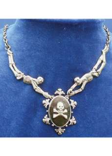 Skull & Crossbones Pirate Cameo Necklace with Skeletons  Cheap 