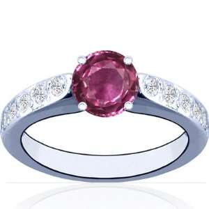    Platinum Round Cut Pink Sapphire Ring With Sidestones Jewelry