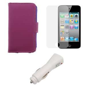   Wallet Leather Case + LCD Screen Protector for Apple iPod Touch 4th