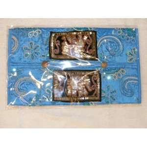 Thai Silk Tissue Box Cover Slip  Sky Blue with Ornate Artwork and 
