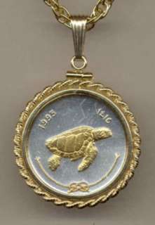 Gold & Silver Maldives 50 Larre Turtle Coin Necklace in Gold Filled 