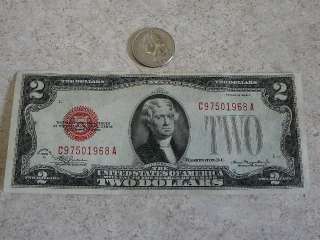 Old 1928 D Red Seal Silver Certificate 2 Dollar Bill Circulated Money 