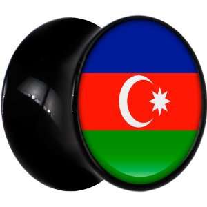  4 Gauge Black Acrylic Azerbaijan Flag Saddle Plug: Jewelry