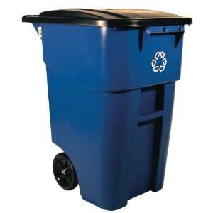   Blue Rollout Recycling Container w/ Lid, 50 Gallon