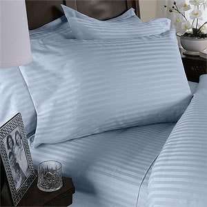  Blue Damask Stripe King Size FOUR [4] piece Bed Sheet Set 