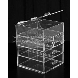 Acrylic Clear Cube Makeup Organizer 3 Drawers plus one w/Lid Display