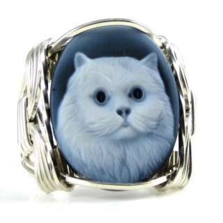 Fine Cat Agate Cameo Ring Sterling Silver Jewelry  