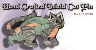 Inlaid Stone CAT Pin Hand Crafted by Barry Stein  