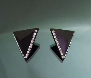 Vintage Mat Simple Black Triangle Punk Emo Pyramid Earrings Crystal 