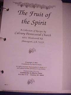 The Fruit of the Spirit Cookbook Calvary Pentecostal Church  