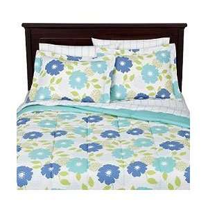  Blue Floral Bedding Twin   6pc Aqua Flowers Comforter Set 