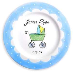  Baby Carriage Boy Personalized Plate: Baby