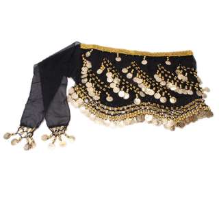 Belly Dance dancing costume Skirt Hip Scarf Wrap Belt Black with Gold 