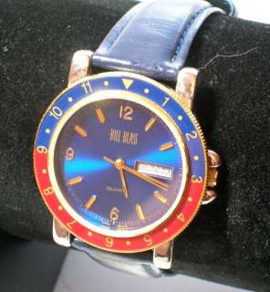 Bill Blass Navy Blue & Red Day/Date Vintage Watch  