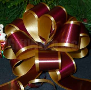 10 BURGUNDY GOLD PULL BOWS CHRISTMAS GIFT BASKET WREATH TREE FLORAL 