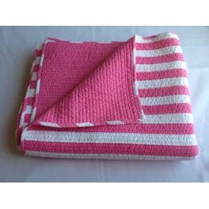  Pottery Barn Twin Quilt Hot Pink and White Stripes