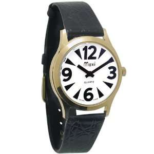  Mens Gold Tone Low Vision Watch White Face Leather Band 