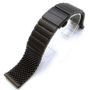   Heavy Stainless Steel Mesh Watch Solid Link Deployment Strap PVD Black