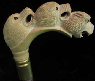 LOVELY ANTIQUE CANE, WALKING STICK with CARVED ANIMAL HEAD OX BONE 