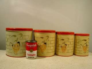   Retro Chef METAL KITCHEN CANISTERS Beautiful Red/Cream Set  