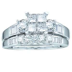   Round Baguette Princess Diamond 10k White Gold Bridal Set Jewelry