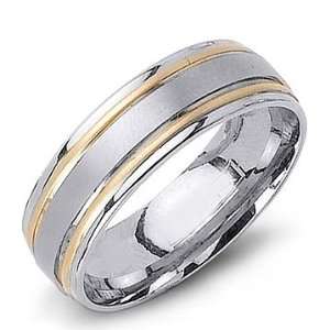    14K Two Tone Gold Brushed & Polished Wedding Band Ring Jewelry
