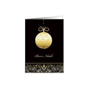 Buon Natale, Merry christmas in Italian, gold ornament, black Card