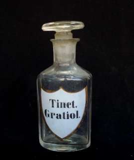 19C. ANTIQUE MEDICAL APOTHECARY GLASS BOTTLE w/ LABEL  