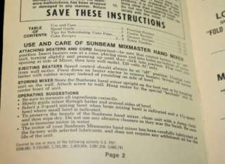 Sunbeam Mixmaster Hand Mixer Instructions Recipes 1974 Cook Book 3 12 