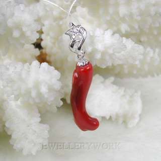 36.5mm Natural red Coral Solid 14KT White Gold Pendant  
