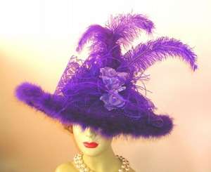 Purple Wide Brim Edwardian Hat Victorian Tea Dress Hats  