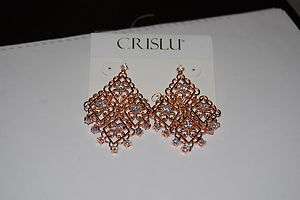 NWT $155 Crislu 3.6 CTTW 18k Rose Gold lace chandelier earrings  