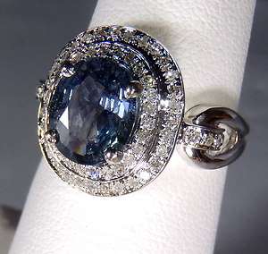   18kt W/Gold 2.67 tcw Blue Oval Cut Natural Sapphire & Diamond Ring