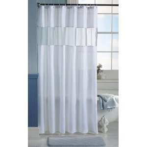 Clear View Shower Curtain White Fabric with See Through Strip on top 