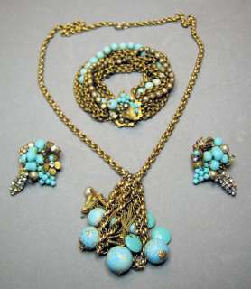 AWESOME DeMARIO TURQUOISE & FAUX PEARL PARURE, Satisfaction Guaranteed 