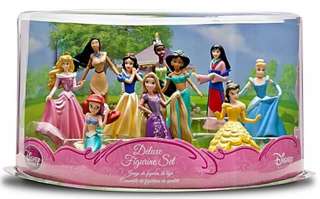 Disney Deluxe 10 Princesses Figurines Ariel Rapunzel Belle Cinderella 