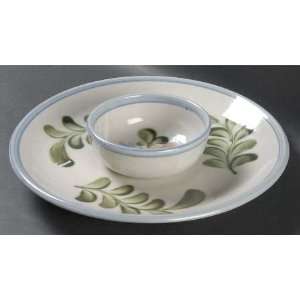   Country Flower Blue 1 Piece Chip and Dip, Fine China Dinnerware Home