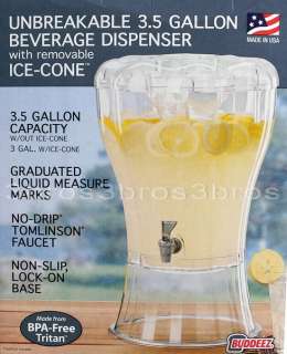 New Unbreakable 3.5 Gallon BEVERAGE Jar Drink Dispenser Ice Core No 