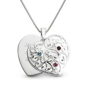  Personalized Sterling Silver 3 Birthstone Family Heart Necklace 