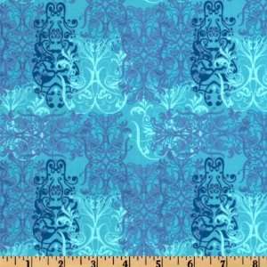   Snow Queen Fancy Damask Aqua Fabric By The Yard Arts, Crafts & Sewing