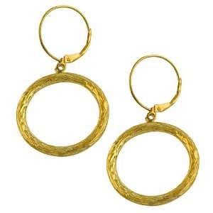    14 Karat Yellow Gold Diamond Cut Hoop Drop Earrings Jewelry