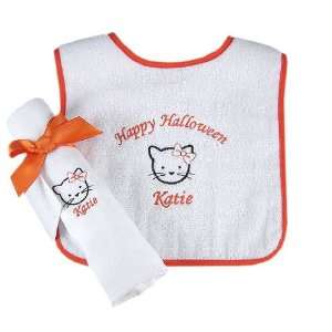  personalized halloween kitty kat bib & burp set Baby