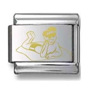  Sunbather Gold Laser Italian Charm: Jewelry