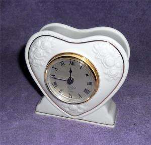 Lenox Ivory HEART SHAPED Embossed Roses Quartz Clock  