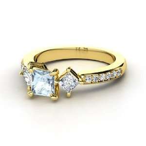  Caroline Ring, Princess Aquamarine 14K Yellow Gold Ring 