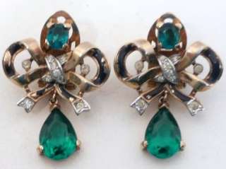 Early Faux Emerald/Rhinestone TRIFARI Necklace/Earrings  